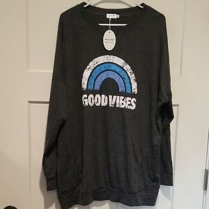 Gray Good Vibes Long Sleeve Lightweight Sweatshirt With Pockets Size XXL NWT